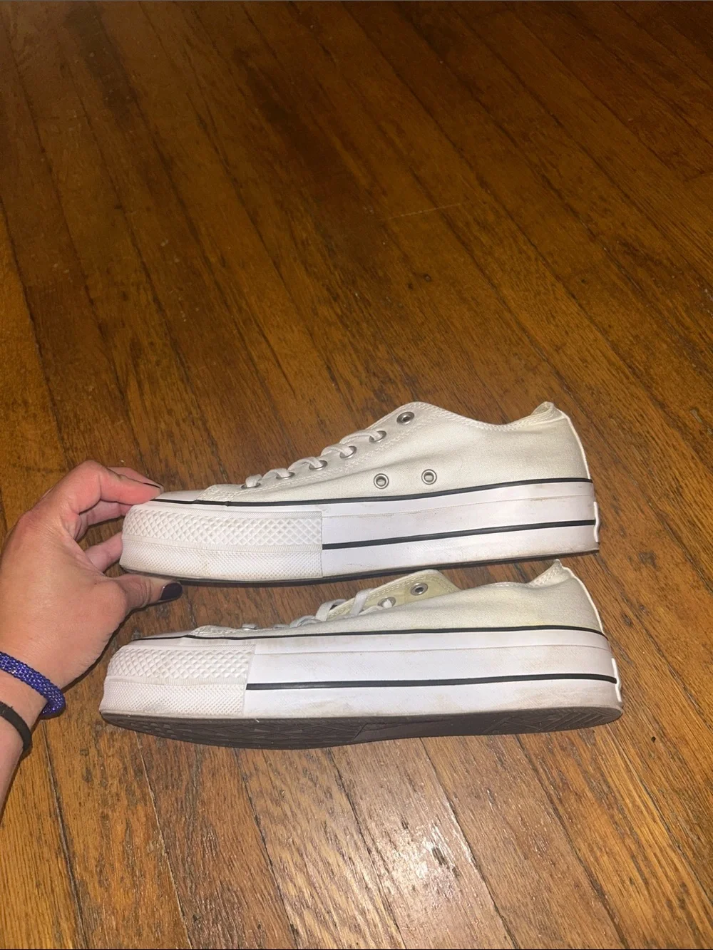 Converse White Low-Top Canvas Sneakers with Black Foxing Stripe - Picture 7 of 8